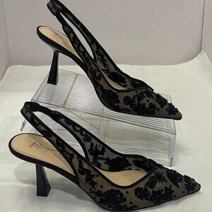 Betsey Johnson SB-Nikki Black Mesh Beaded Slingback Heels Size 6M